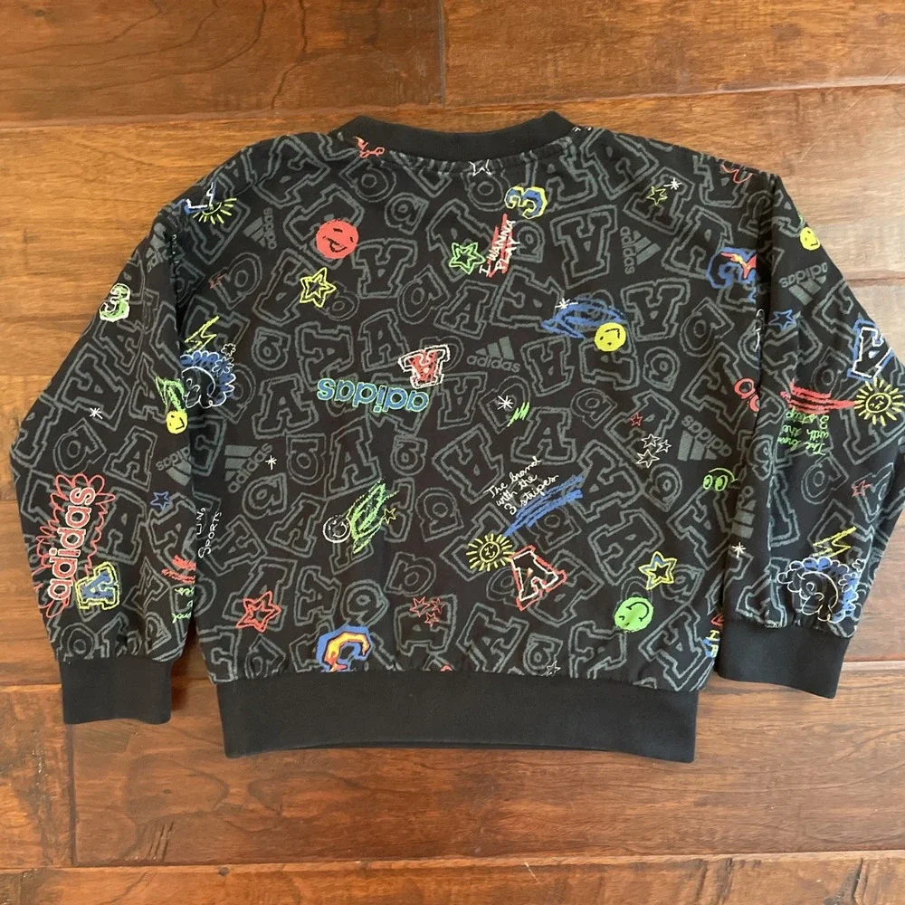Adidas Kids All Over Print Thin Sweatshirt‎ Shirt Crewneck Cotton Size 5